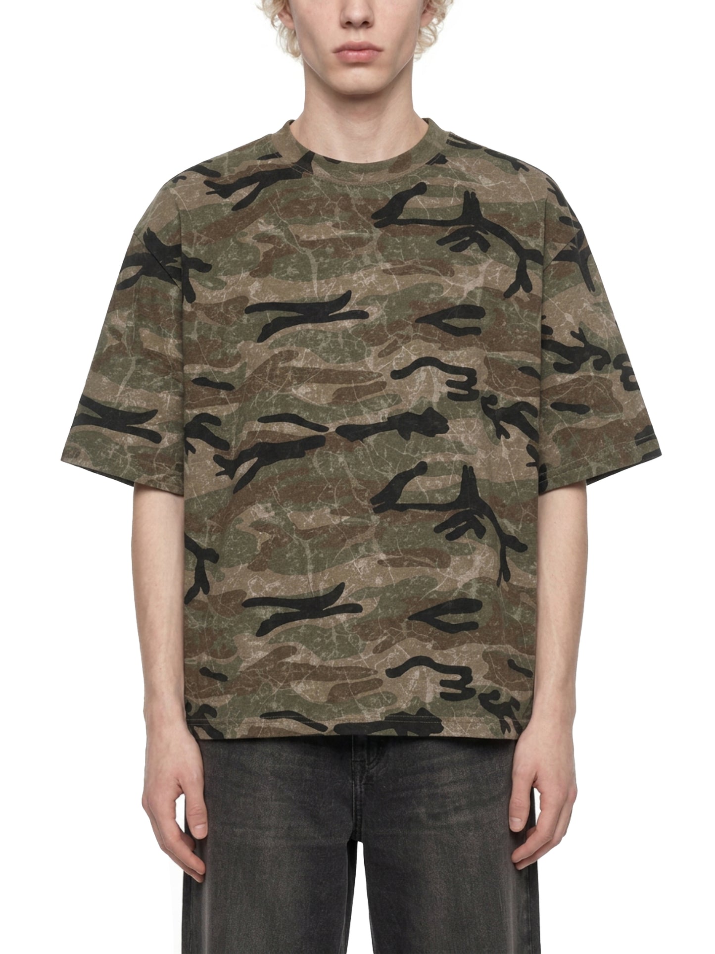 Boxy Camo Print T-Shirt Green