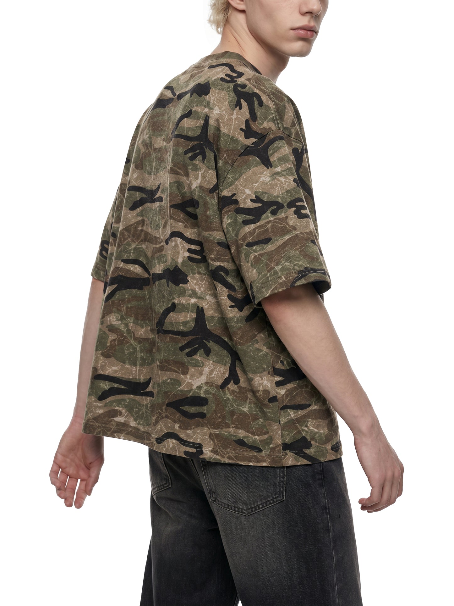 Boxy Camo Print T-Shirt Green