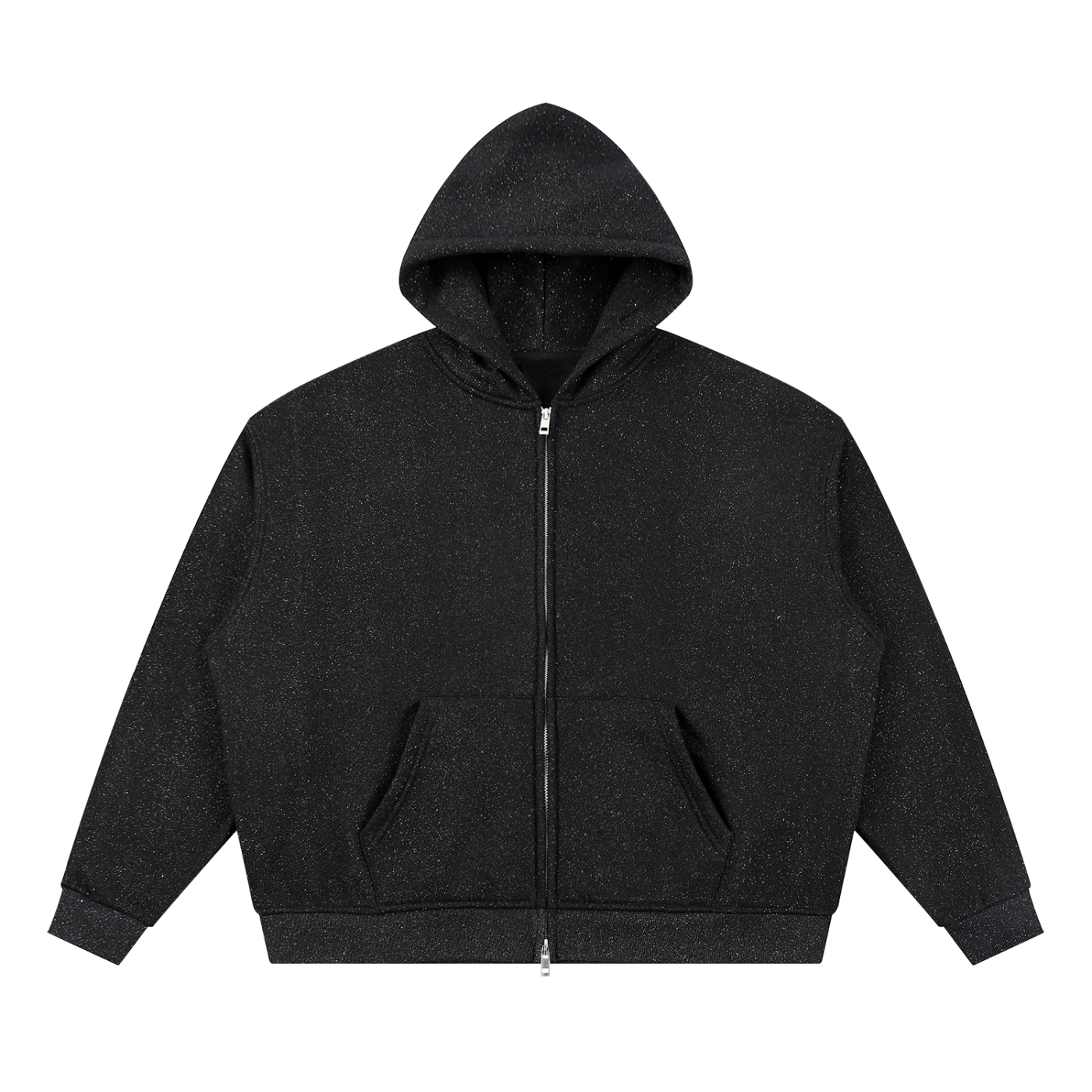 Unisex Sparkles Full Zip Boxy Hoodie Black