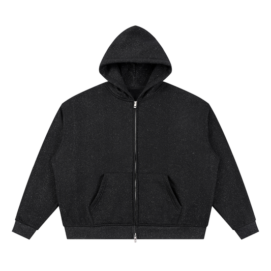 Unisex Sparkles Full Zip Boxy Hoodie Black