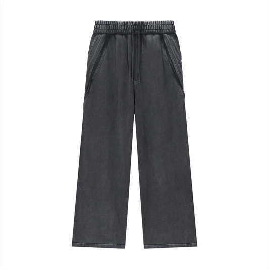 Snow Washed Tape Raw Edge Sweatpants Black