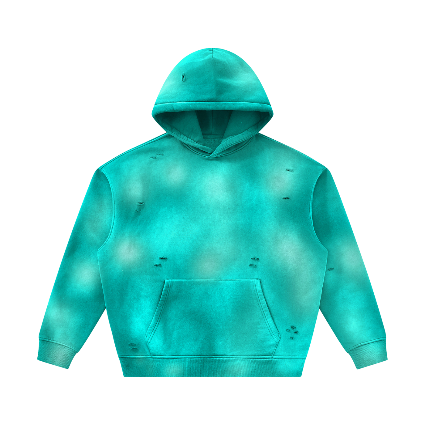 Aqua Sunfade Frayed Fleece Heavyweight Hoodie