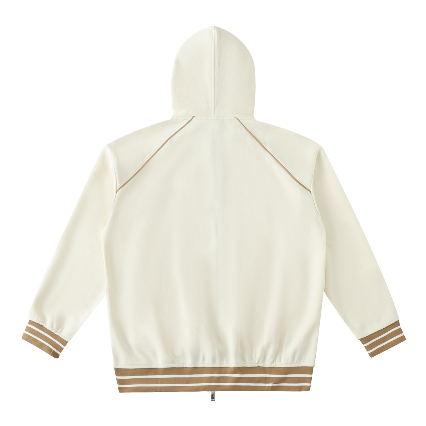 Striped Trim Zip-Up Hoodie Cream