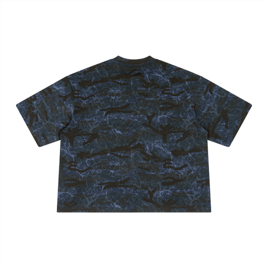 Boxy Camo Print T-Shirt Blue