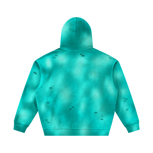 Aqua Sunfade Frayed Fleece Heavyweight Hoodie