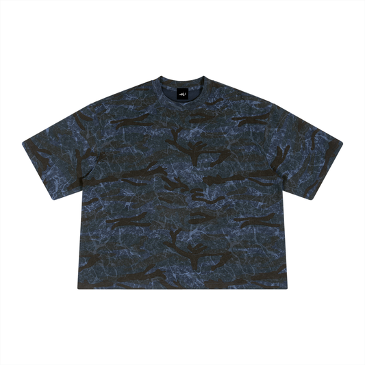 Boxy Camo Print T-Shirt Blue